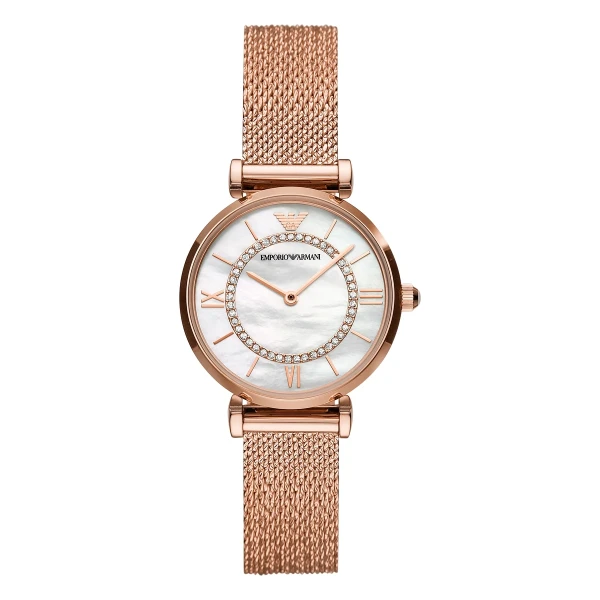 Armani Gianni T-Bar Quartz Roséguldfärgad Mesharmband Vit Pärlemor
