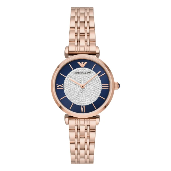 Armani Gianni T-Bar Quartz Roséguldfärgad Stållänk Blå
