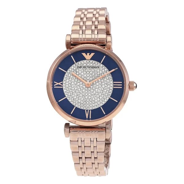 Armani Gianni T-Bar Quartz Roséguldfärgad Stållänk Blå
