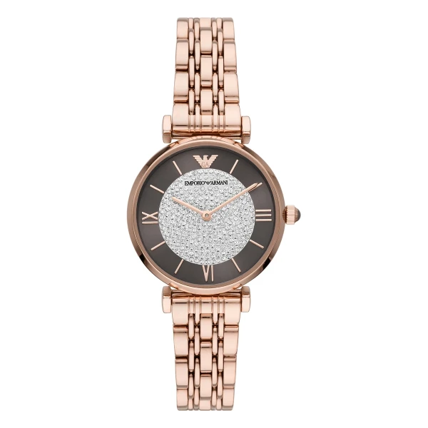 Armani Gianni T-Bar Quartz Roséguldfärgad Stållänk Brun