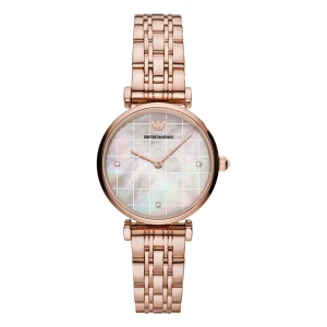 Armani Gianni T-Bar Quartz Roséguldfärgad Stållänk Grå Pärlemor