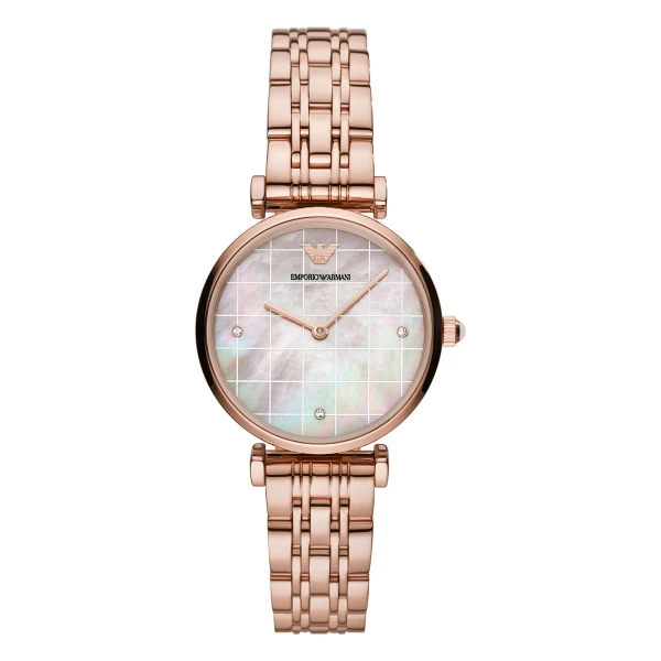 Armani Gianni T-Bar Quartz Roséguldfärgad Stållänk Grå Pärlemor