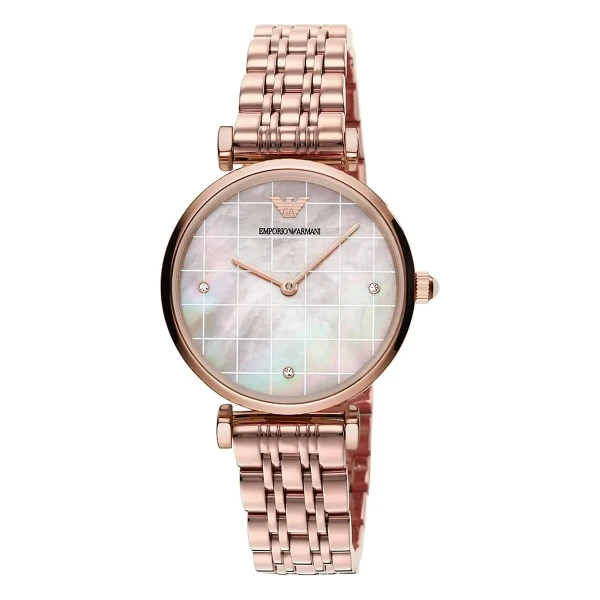 Armani Gianni T-Bar Quartz Roséguldfärgad Stållänk Grå Pärlemor