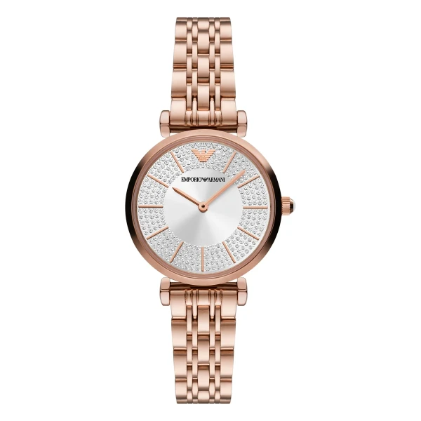 Armani Gianni T-Bar Quartz Roséguldfärgad Stållänk Silver