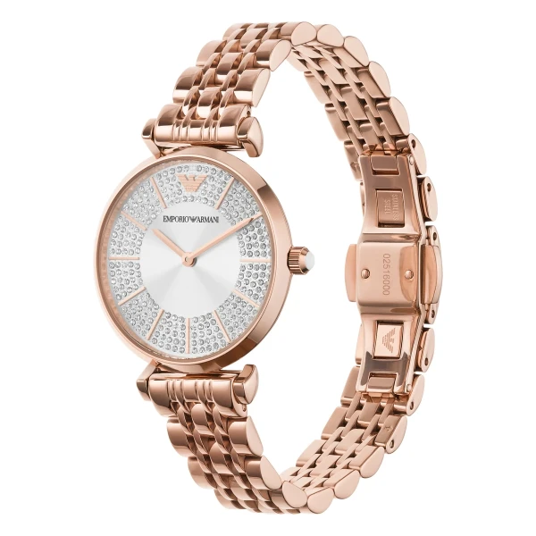 Armani Gianni T-Bar Quartz Roséguldfärgad Stållänk Silver