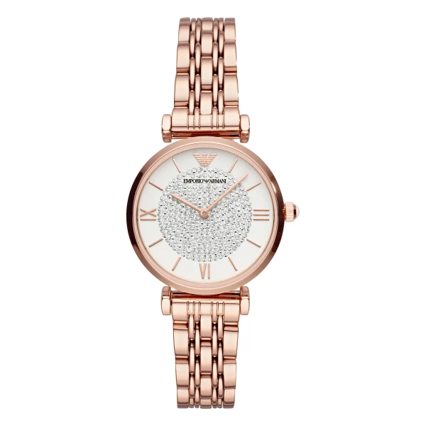 Armani Gianni T-Bar Quartz Roséguldfärgad Stållänk Vit