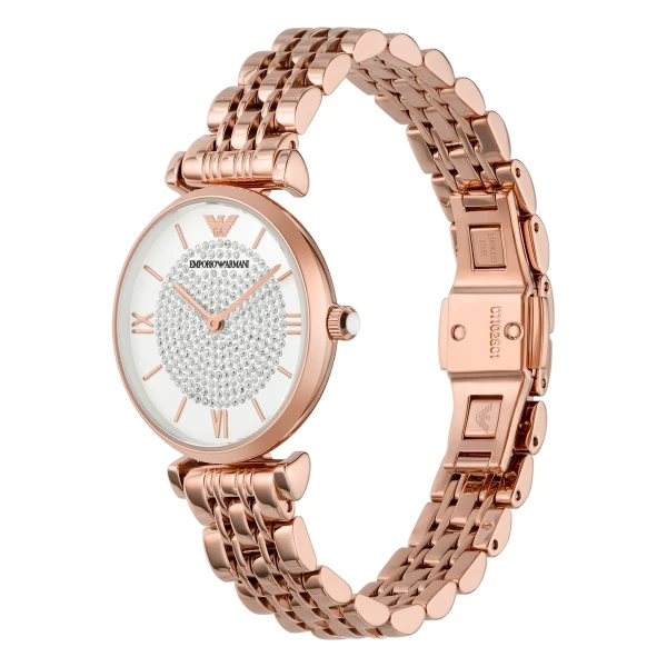 Armani Gianni T-Bar Quartz Roséguldfärgad Stållänk Vit