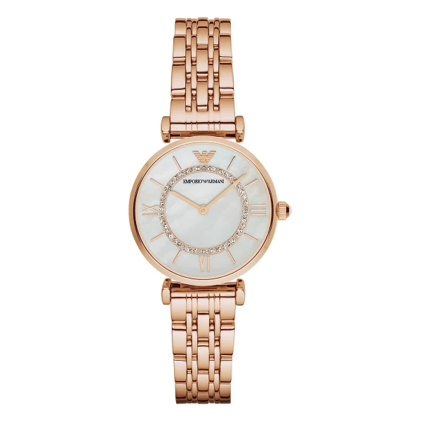 Armani Gianni T-Bar Quartz Roséguldfärgad Stållänk Vit Pärlemor