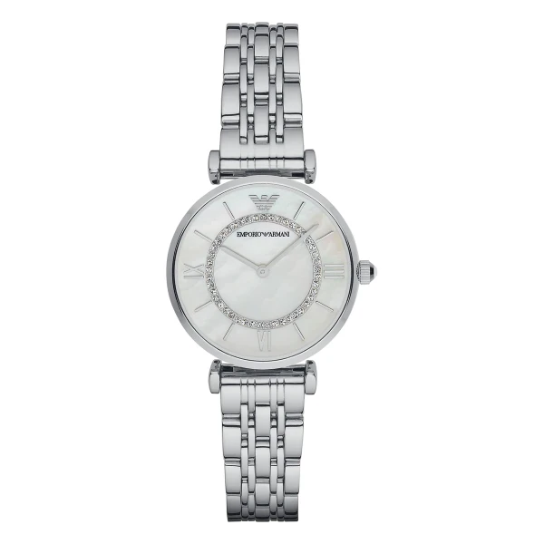 Armani Gianni T-Bar Quartz Stållänk Vit Pärlemor