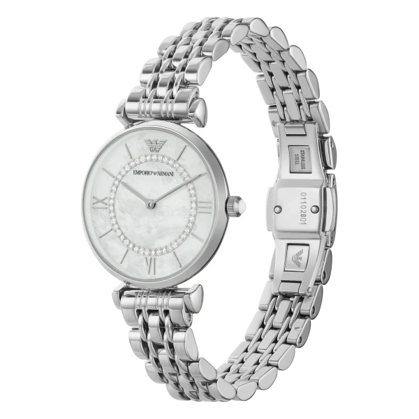 Armani Gianni T-Bar Quartz Stållänk Vit Pärlemor