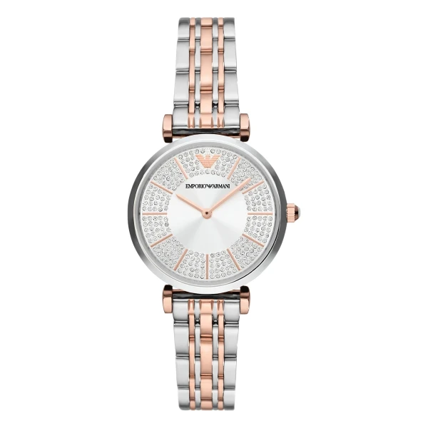 Armani Gianni T-Bar Quartz Tvåfärgad Stållänk Silver