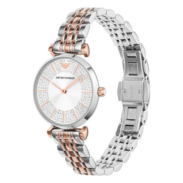Armani Gianni T-Bar Quartz Tvåfärgad Stållänk Silver