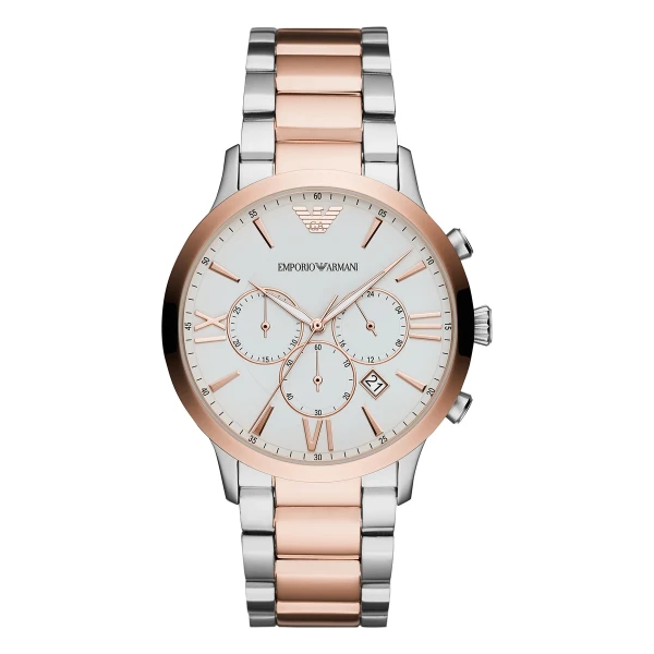 Armani Giovanni Quartz Kronograf Tvåfärgad Stållänk Vit