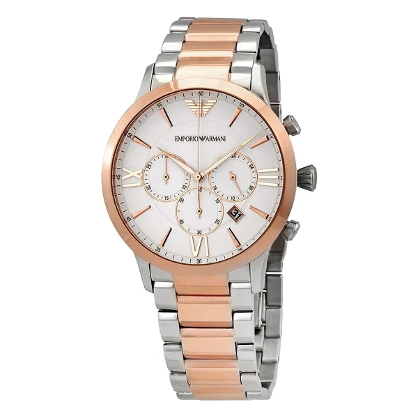 Armani Giovanni Quartz Kronograf Tvåfärgad Stållänk Vit