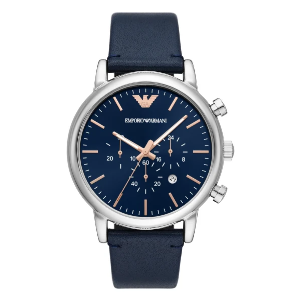 Armani Luigi Quartz Kronograf Läderarmband Blå