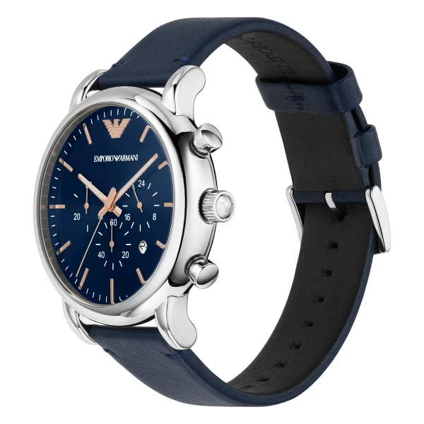Armani Luigi Quartz Kronograf Läderarmband Blå