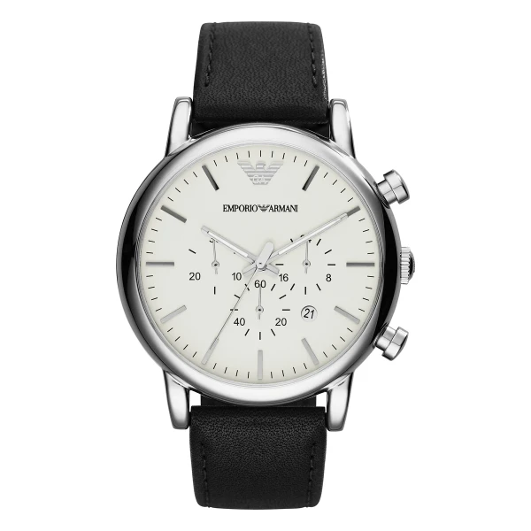 Armani Luigi Quartz Kronograf Läderarmband Silver