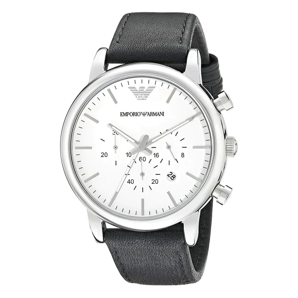 Armani Luigi Quartz Kronograf Läderarmband Silver