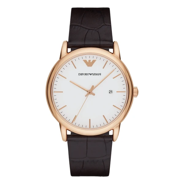 Armani Luigi Quartz Roséguldfärgad Boett Läderarmband Vit