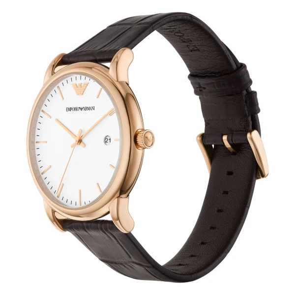 Armani Luigi Quartz Roséguldfärgad Boett Läderarmband Vit