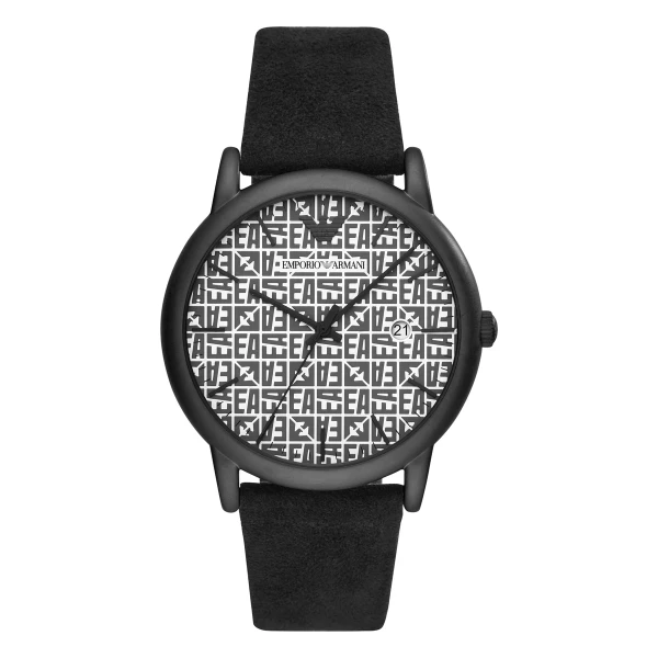 Armani Luigi Quartz Svart Boett Läderarmband Svart/Vit