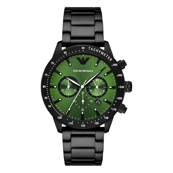 Armani Mario Quartz Kronograf Svart Stållänk Grön