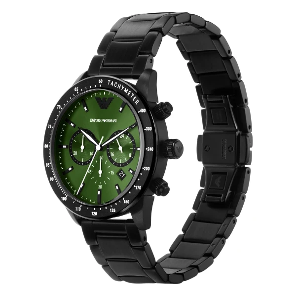 Armani Mario Quartz Kronograf Svart Stållänk Grön