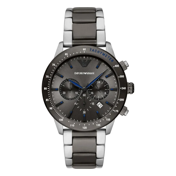 Armani Mario Quartz Kronograf Tvåfärgad Stållänk Grå