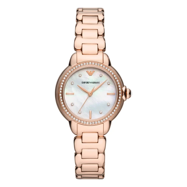 Armani Mia Quartz Roséguldfärgad Stållänk Vit Pärlemor