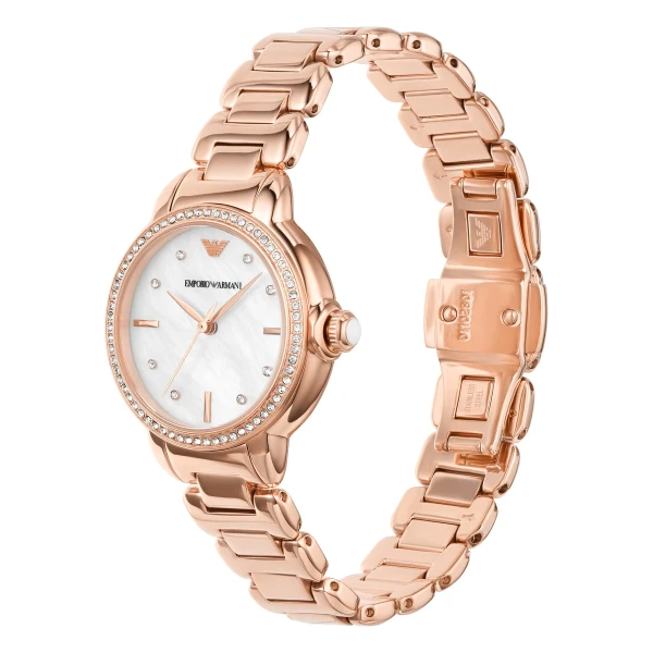 Armani Mia Quartz Roséguldfärgad Stållänk Vit Pärlemor