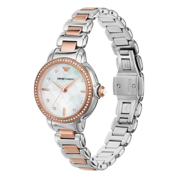 Armani Mia Quartz Tvåfärgad Stållänk Vit Pärlemor