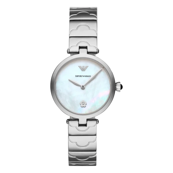Armani Quartz Blommotiv Stållänk Vit Pärlemor