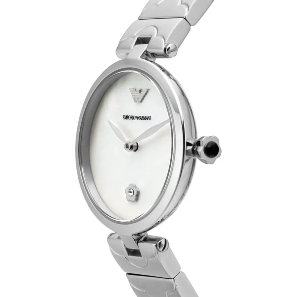 Armani Quartz Blommotiv Stållänk Vit Pärlemor
