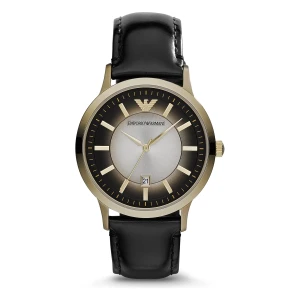 Armani Quartz Guldfärgad Boett Läderarmband Grå