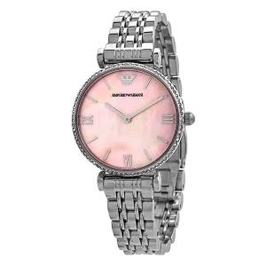 Armani Quartz Kristallboett Stållänk Rosa Pärlemor