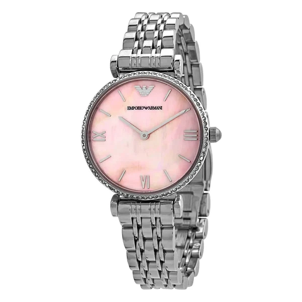 Armani Quartz Kristallboett Stållänk Rosa Pärlemor