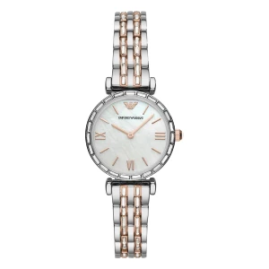 Armani Quartz Kristallboett Tvåfärgad Stållänk Vit Pärlemor