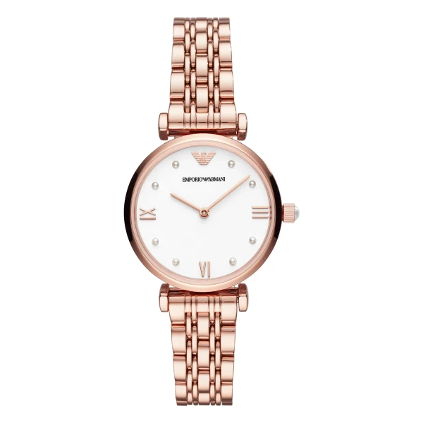 Armani Quartz Kristallindex Roséguldfärgad Stållänk Vit