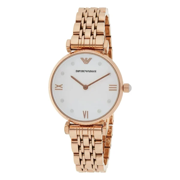 Armani Quartz Kristallindex Roséguldfärgad Stållänk Vit