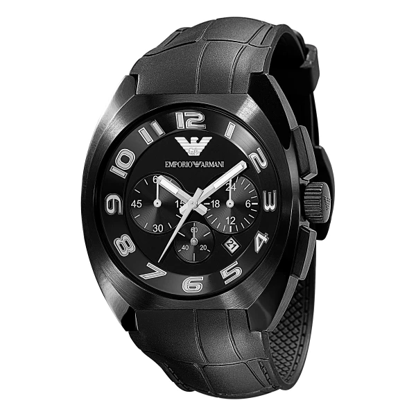 Armani Quartz Kronograf Arabiska Siffror Gummiarmband Svart
