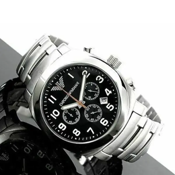 Armani Quartz Kronograf Arabiska Siffror Stållänk Svart