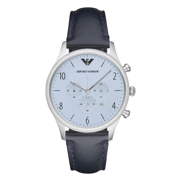 Armani Quartz Kronograf Blått Läderarmband Ljusblå