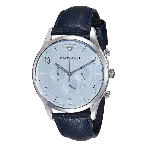 Armani Quartz Kronograf Blått Läderarmband Ljusblå