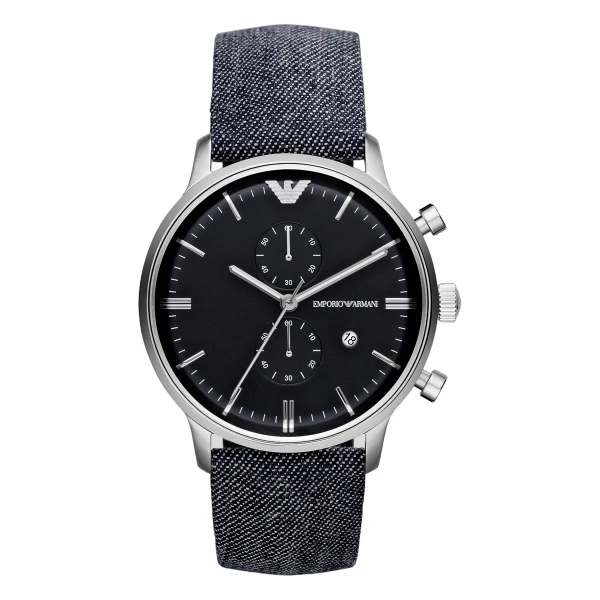 Armani Quartz Kronograf Blått Textilarmband Svart