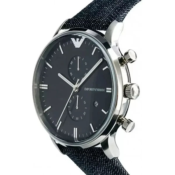 Armani Quartz Kronograf Blått Textilarmband Svart