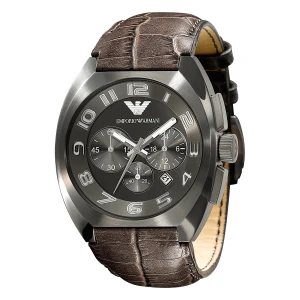 Armani Quartz Kronograf Brunt Läderarmband Svart