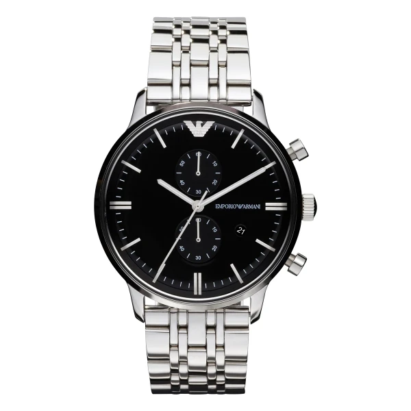 Armani Quartz Kronograf Datum Stållänk Svart