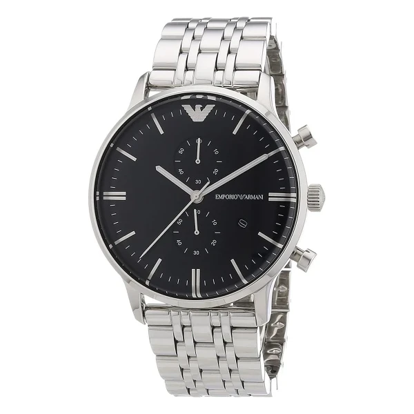 Armani Quartz Kronograf Datum Stållänk Svart