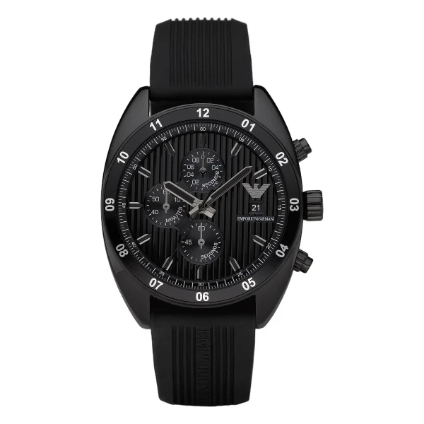 Armani Quartz Kronograf Gummiarmband Svart