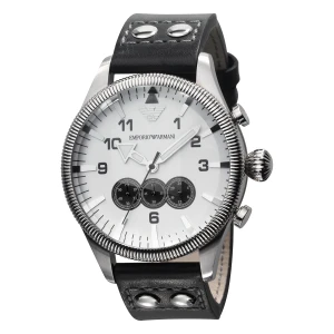 Armani Quartz Kronograf Läderarmband Vit